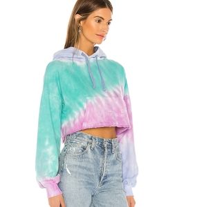 Lovers + Friends Maja Cropped Hoodie Tie Dye Small